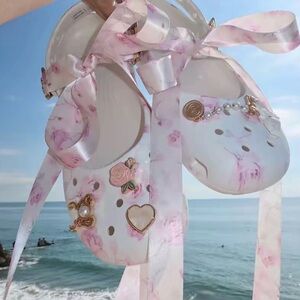 8 LoveShackFancy x crocs collab 2026 pink floral oyster color ballet flats